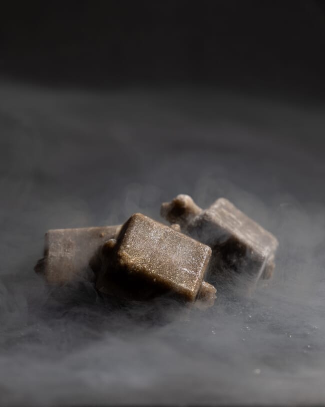 Frozen brown cubes.