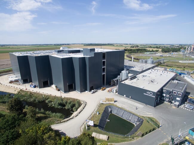An aerial shot of an insect meal factory in France.