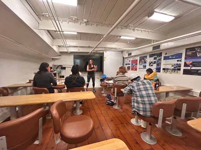 Inside the cabin of a Norwegian tall ship sailing across the Caribbean.