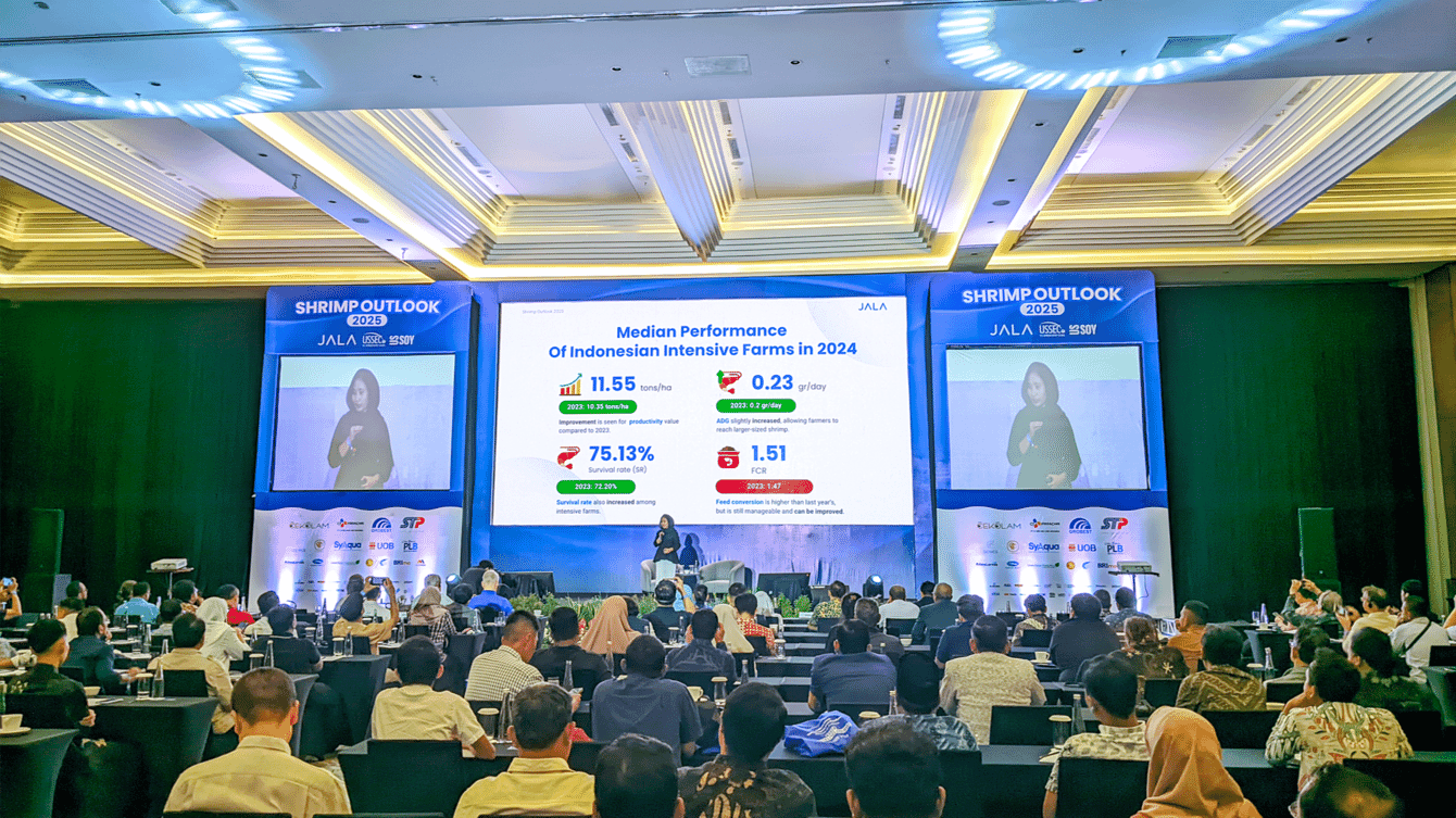 The keynote speaker giving her speach during a shrimp aquaculture conference in Indonesia.